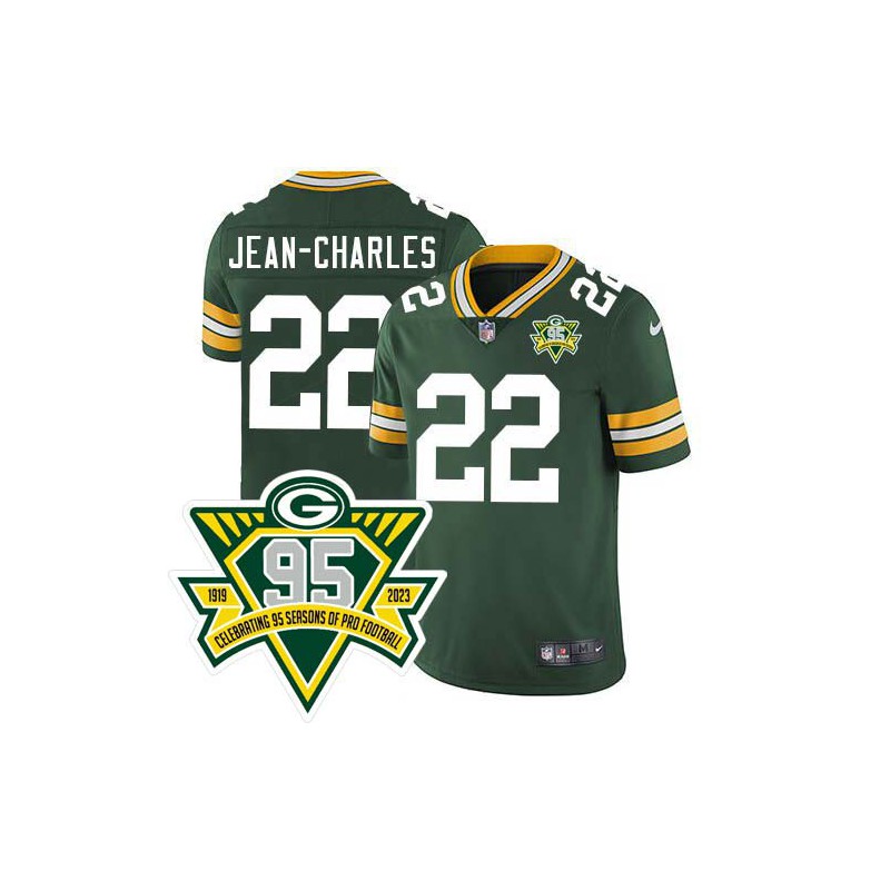 Packers #22 Shemar Jean-Charles 1919-2023 95 Year ANNI Patch Jersey -Green