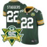 Packers #22 Jon Staggers 1919-2023 95 Year ANNI Patch Jersey -Green