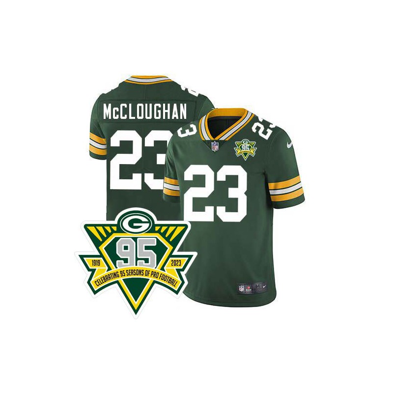 Packers #23 Dave McCloughan 1919-2023 95 Year ANNI Patch Jersey -Green