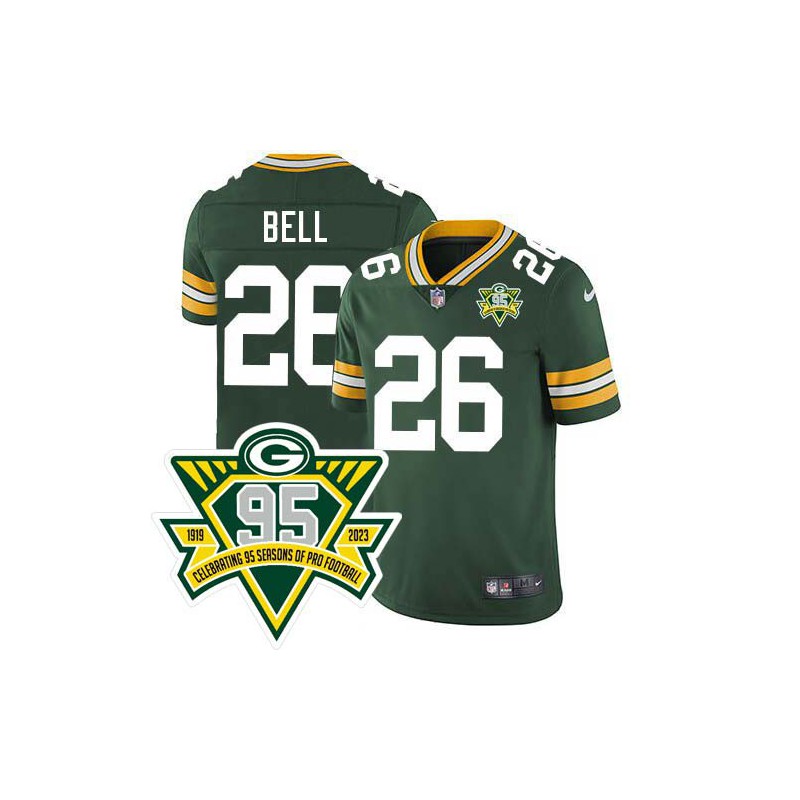 Packers #26 Josh Bell 1919-2023 95 Year ANNI Patch Jersey -Green