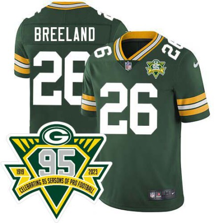 Packers #26 Bashaud Breeland 1919-2023 95 Year ANNI Patch Jersey -Green