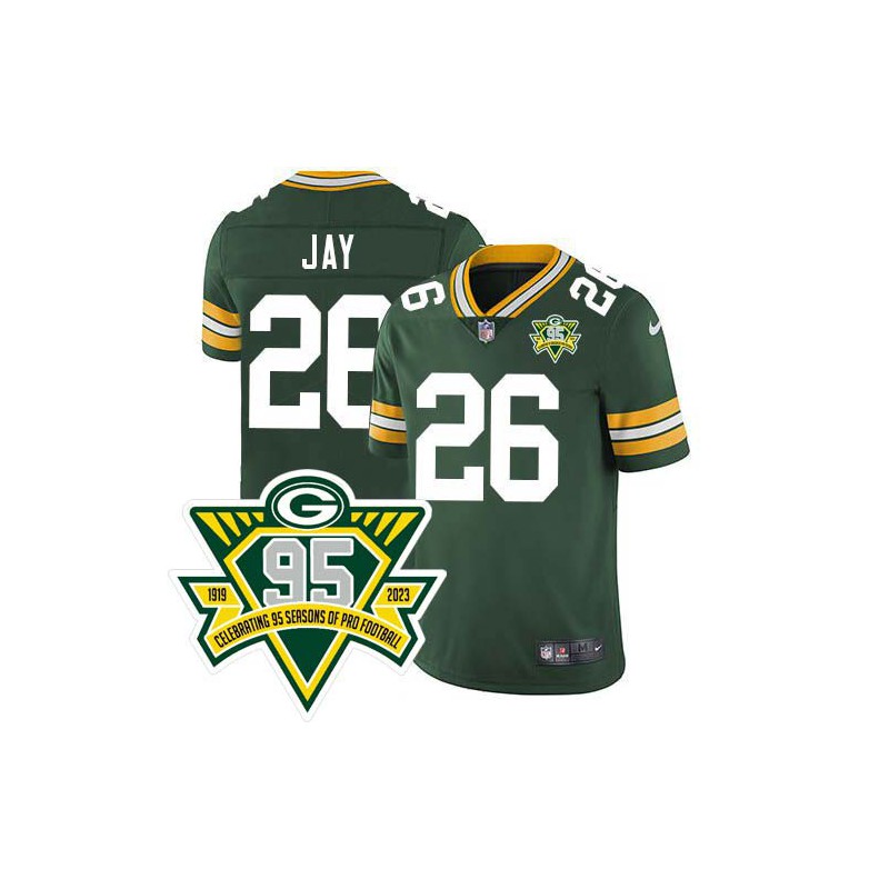 Packers #26 Craig Jay 1919-2023 95 Year ANNI Patch Jersey -Green