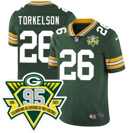 Packers #26 Eric Torkelson 1919-2023 95 Year ANNI Patch Jersey -Green