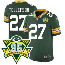 Packers #27 Chuck Tollefson 1919-2023 95 Year ANNI Patch Jersey -Green