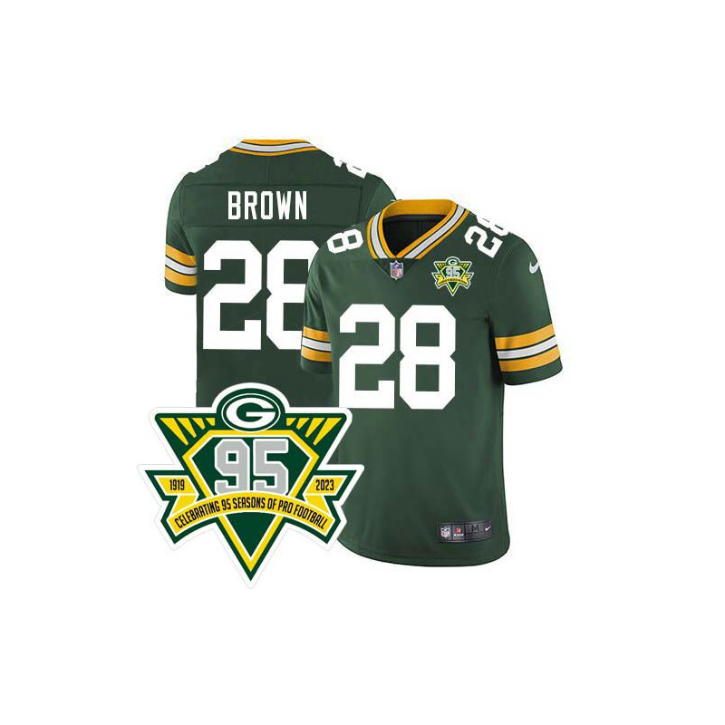 Packers #28 Tony Brown 1919-2023 95 Year ANNI Patch Jersey -Green