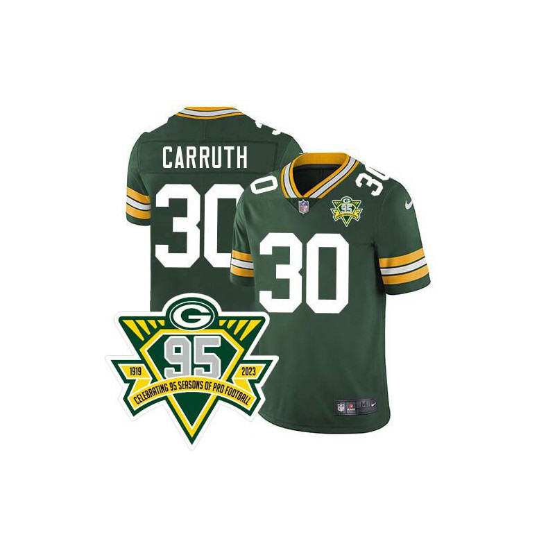 Packers #30 Paul Ott Carruth 1919-2023 95 Year ANNI Patch Jersey -Green