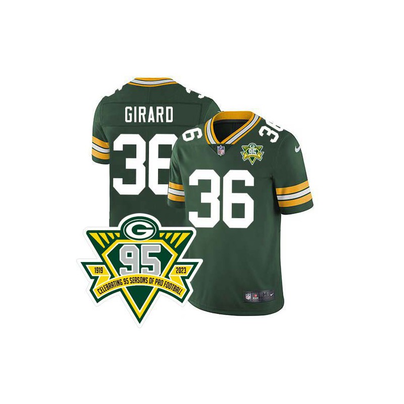 Packers #36 Jug Girard 1919-2023 95 Year ANNI Patch Jersey -Green