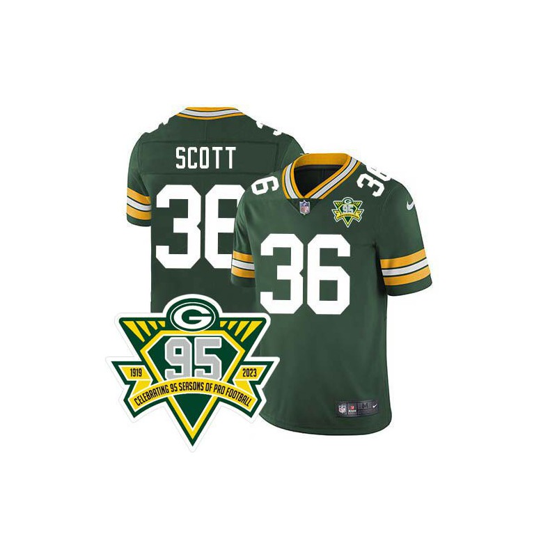 Packers #36 Vernon Scott 1919-2023 95 Year ANNI Patch Jersey -Green