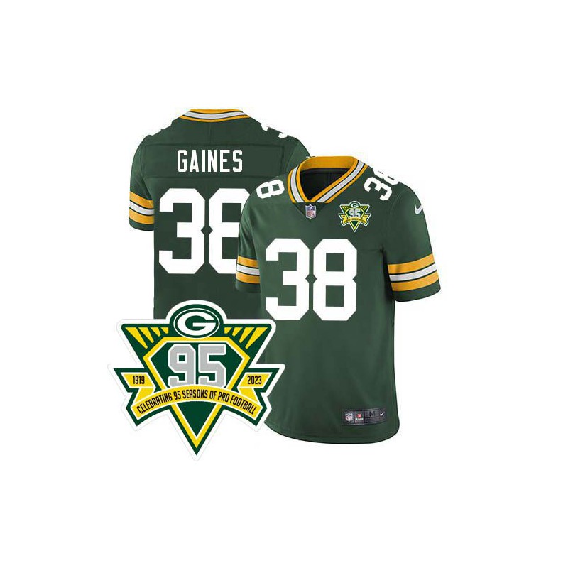 Packers #38 Innis Gaines 1919-2023 95 Year ANNI Patch Jersey -Green