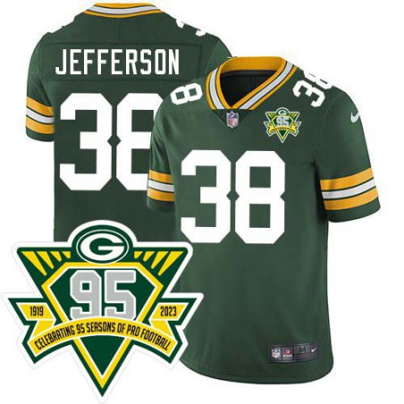 Packers #38 Norman Jefferson 1919-2023 95 Year ANNI Patch Jersey -Green