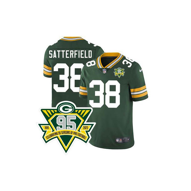 Packers #38 Brian Satterfield 1919-2023 95 Year ANNI Patch Jersey -Green