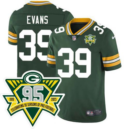 Packers #39 Lon Evans 1919-2023 95 Year ANNI Patch Jersey -Green