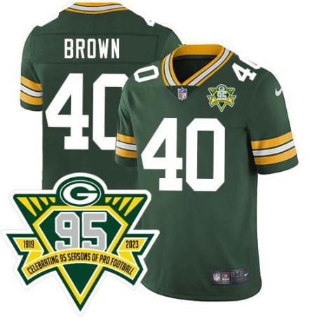 Packers #40 Tom Brown 1919-2023 95 Year ANNI Patch Jersey -Green