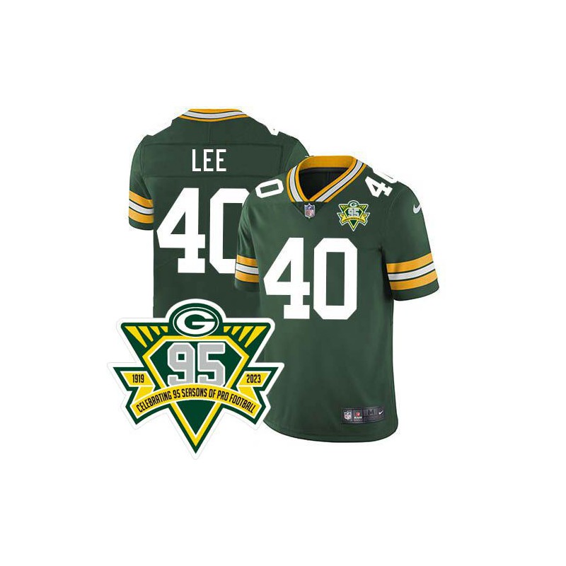 Packers #40 Bill Lee 1919-2023 95 Year ANNI Patch Jersey -Green