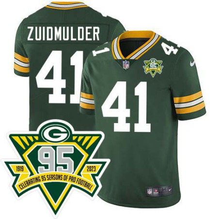 Packers #41 Dave Zuidmulder 1919-2023 95 Year ANNI Patch Jersey -Green