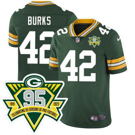 Packers #42 Oren Burks 1919-2023 95 Year ANNI Patch Jersey -Green