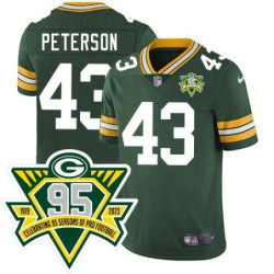 Packers #43 Les Peterson 1919-2023 95 Year ANNI Patch Jersey -Green