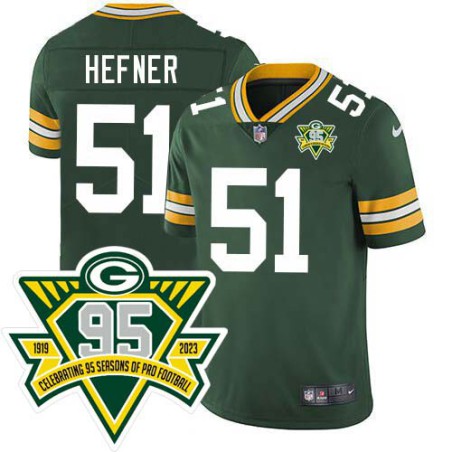 Packers #51 Larry Hefner 1919-2023 95 Year ANNI Patch Jersey -Green