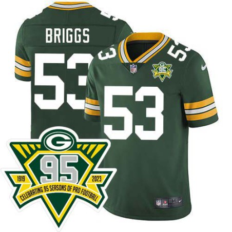 Packers #53 Diyral Briggs 1919-2023 95 Year ANNI Patch Jersey -Green