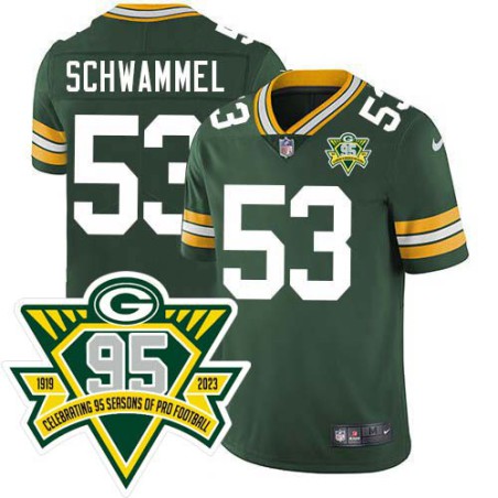 Packers #53 Ade Schwammel 1919-2023 95 Year ANNI Patch Jersey -Green