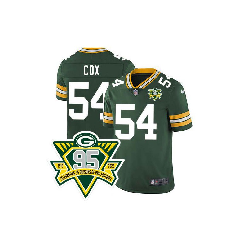 Packers #54 Ron Cox 1919-2023 95 Year ANNI Patch Jersey -Green