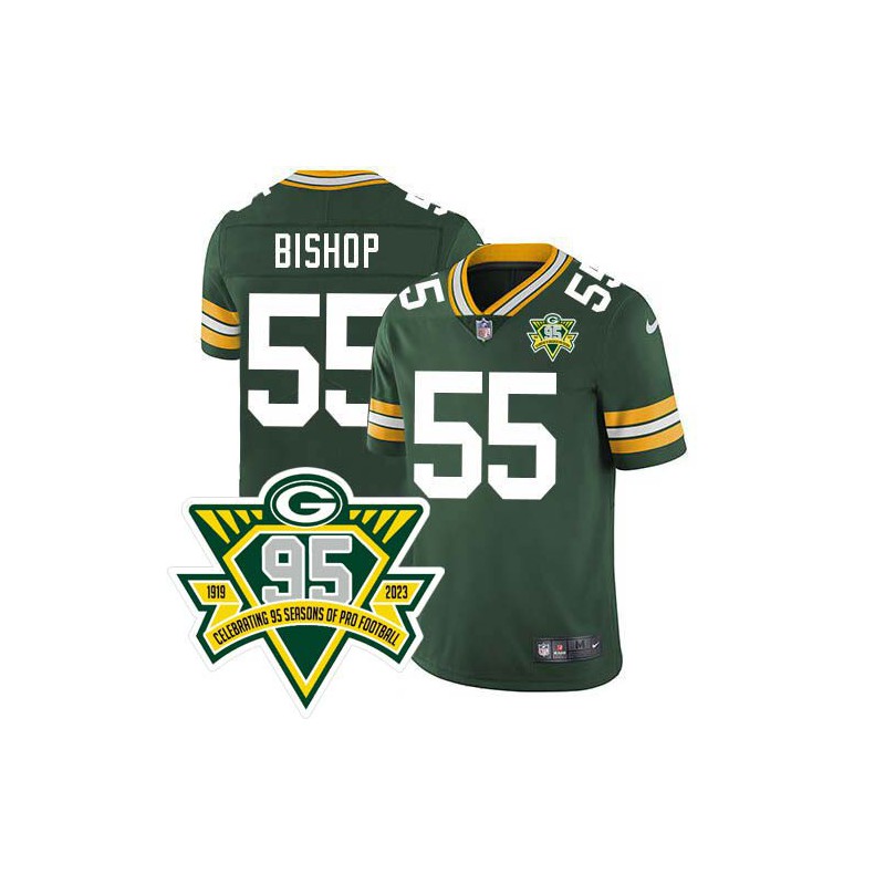 Packers #55 Desmond Bishop 1919-2023 95 Year ANNI Patch Jersey -Green