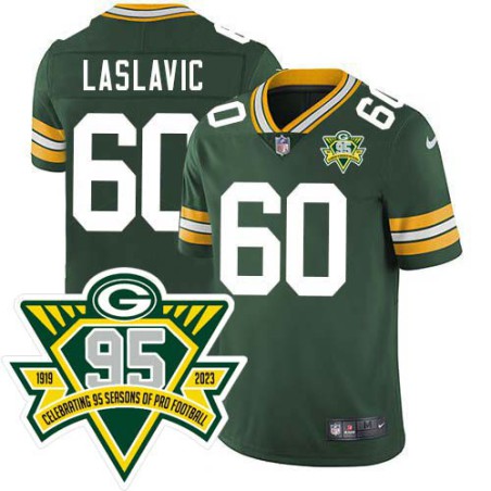 Packers #60 Jim Laslavic 1919-2023 95 Year ANNI Patch Jersey -Green