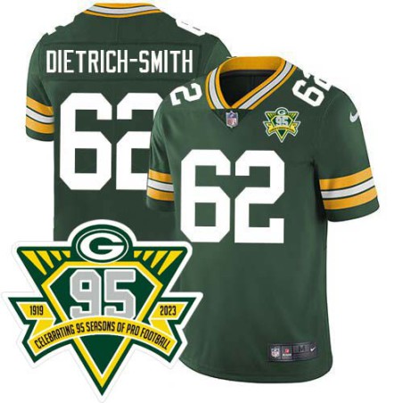 Packers #62 Evan Dietrich-Smith 1919-2023 95 Year ANNI Patch Jersey -Green