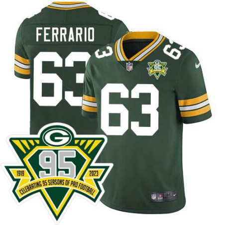 Packers #63 Bill Ferrario 1919-2023 95 Year ANNI Patch Jersey -Green