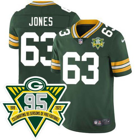 Packers #63 Terry Jones 1919-2023 95 Year ANNI Patch Jersey -Green