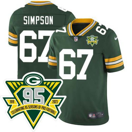 Packers #67 Travis Simpson 1919-2023 95 Year ANNI Patch Jersey -Green