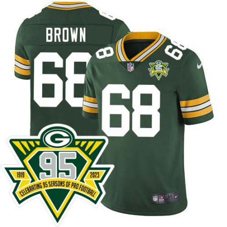 Packers #68 Gary Brown 1919-2023 95 Year ANNI Patch Jersey -Green