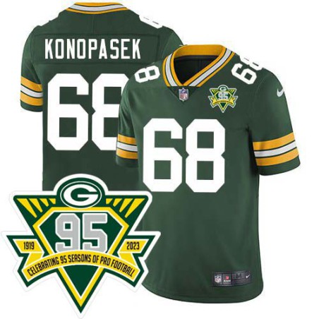 Packers #68 Ed Konopasek 1919-2023 95 Year ANNI Patch Jersey -Green