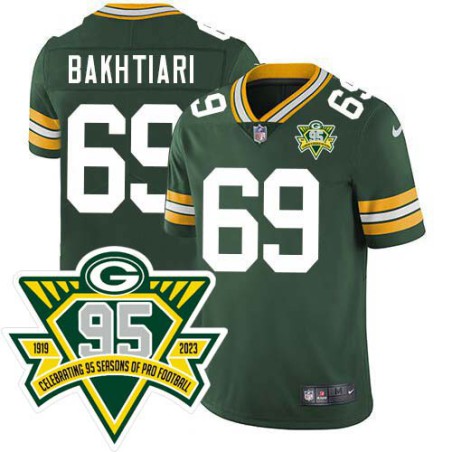 Packers #69 David Bakhtiari 1919-2023 95 Year ANNI Patch Jersey -Green