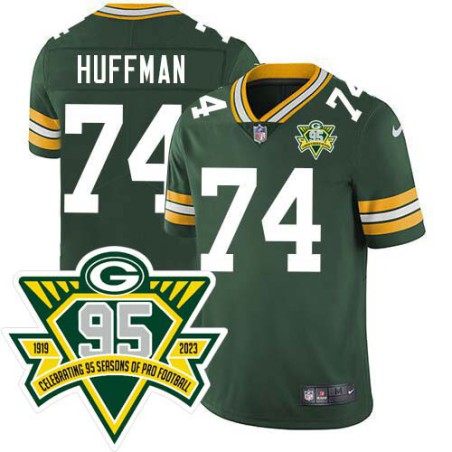 Packers #74 Tim Huffman 1919-2023 95 Year ANNI Patch Jersey -Green