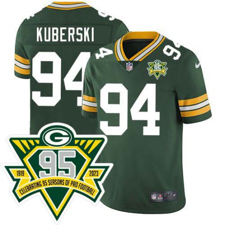 Packers #94 Bob Kuberski 1919-2023 95 Year ANNI Patch Jersey -Green