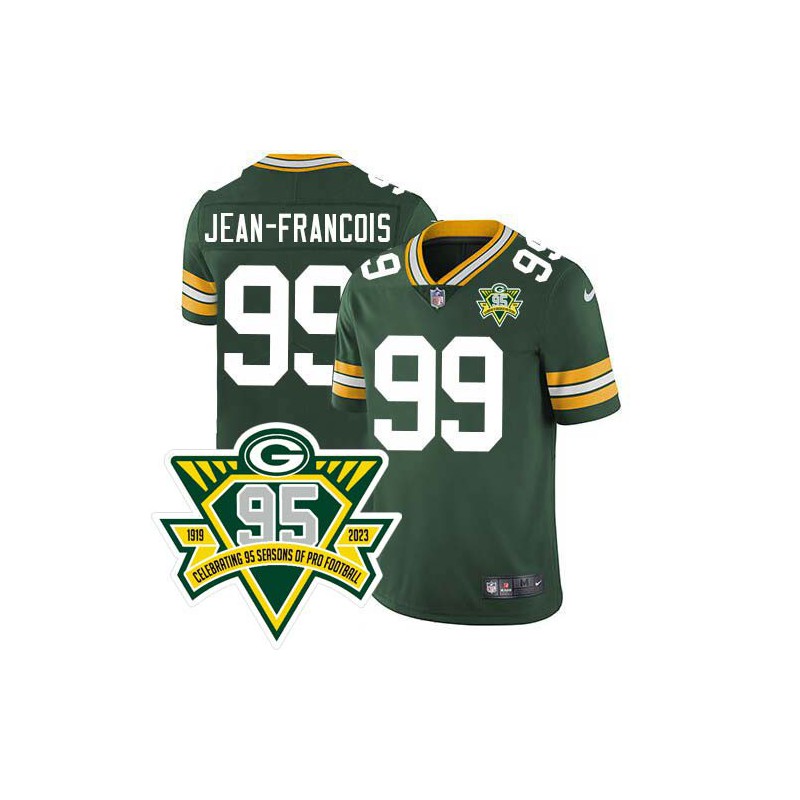 Packers #99 Ricky Jean-Francois 1919-2023 95 Year ANNI Patch Jersey -Green