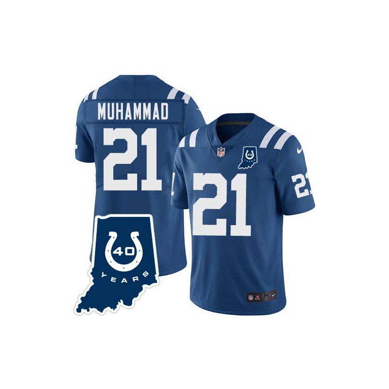 Colts #21 Mustafah Muhammad 40 Years ANNI Jersey -Blue