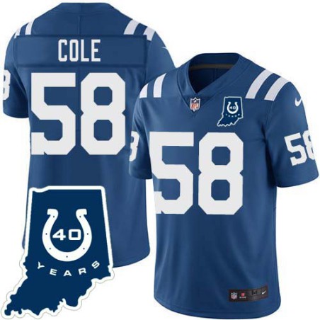 Colts #58 Trent Cole 40 Years ANNI Jersey -Blue