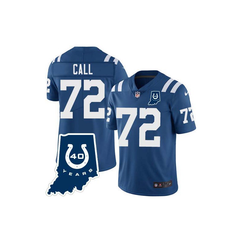 Colts #72 Kevin Call 40 Years ANNI Jersey -Blue