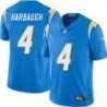 Chargers #4 Jim Harbaugh BOLT UP Powder Blue Jersey