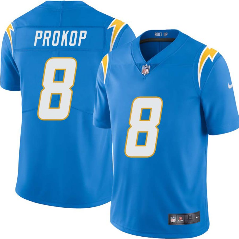 Chargers #8 Joe Prokop BOLT UP Powder Blue Jersey