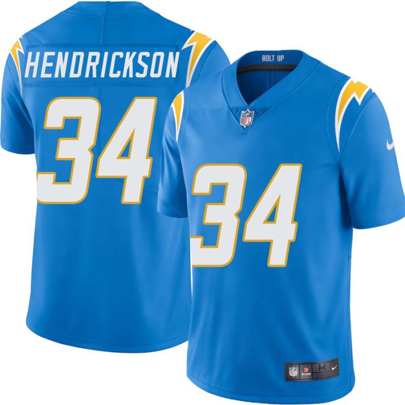 Chargers #34 Steve Hendrickson BOLT UP Powder Blue Jersey