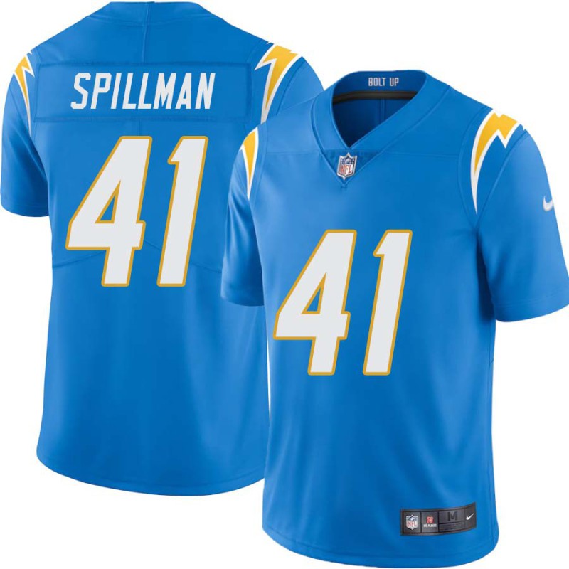 Chargers #41 C.J. Spillman BOLT UP Powder Blue Jersey