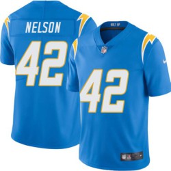 Chargers #42 Kyle Nelson BOLT UP Powder Blue Jersey