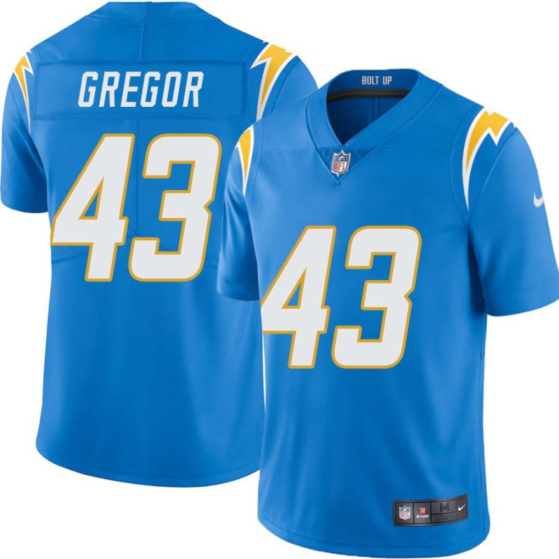 Chargers #43 Bob Gregor BOLT UP Powder Blue Jersey