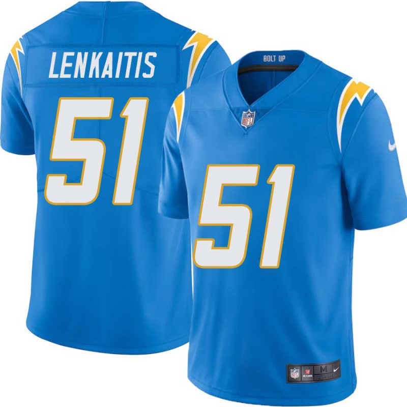 Chargers #51 Bill Lenkaitis BOLT UP Powder Blue Jersey