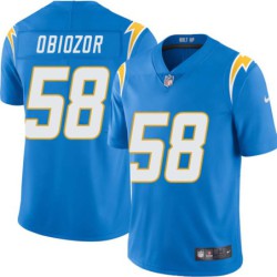 Chargers #58 Cyril Obiozor BOLT UP Powder Blue Jersey
