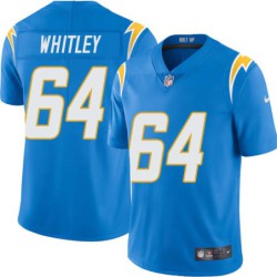 Chargers #64 Curtis Whitley BOLT UP Powder Blue Jersey