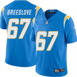 Chargers #67 Kevin Breedlove BOLT UP Powder Blue Jersey